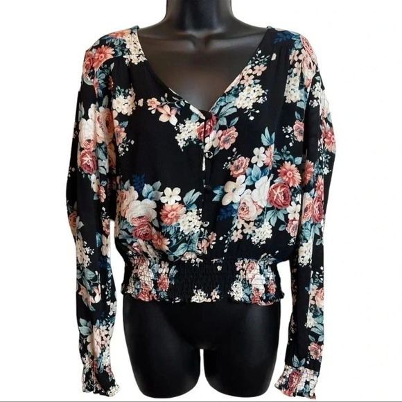 Moa Moa Tops - MOA Moa flora long‎ sleeve top with smocked waistband.
